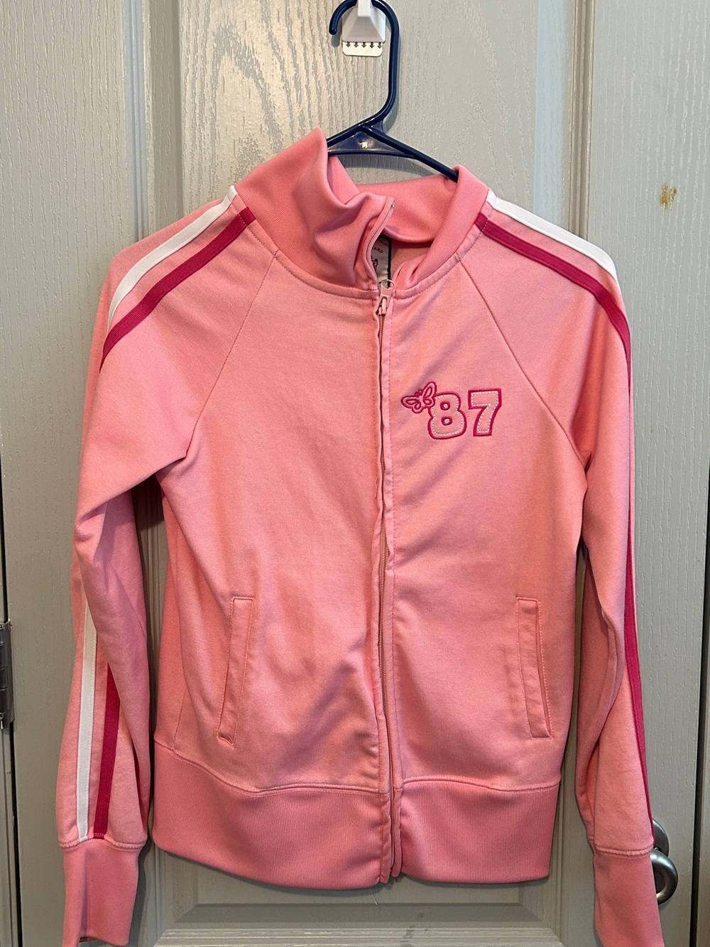 Aeropostale Pink Track Jacket with White & Dark Pink Stripes